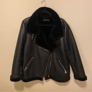 Zara Double Faced Faux Fur Moto Jacket